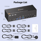Conmutador KVM de 4 monitores para 4 computadoras HDMI + DisplayPort, conmutador KVM KCEVE DP con conector de audio, 8K @30Hz/4K @144Hz para 4 PC, comparte 4 displays y 4 dispositivos USB 3.0