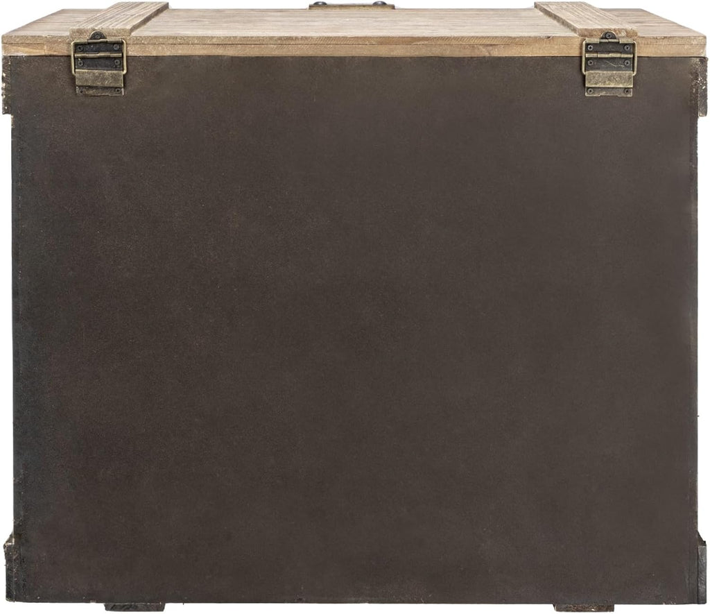 Household Essentials Tronco decorativo antiguo, grande, panel de abeto chino y MDF, parte trasera lisa y acento de bisagra de metal, parte superior plana y tapa abierta
