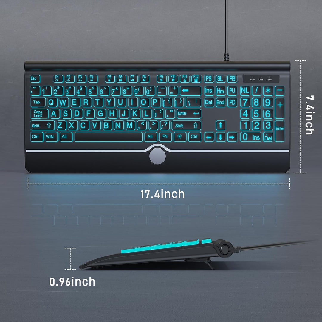 Teclado de computadora retroiluminado de letras grandes, teclado re...