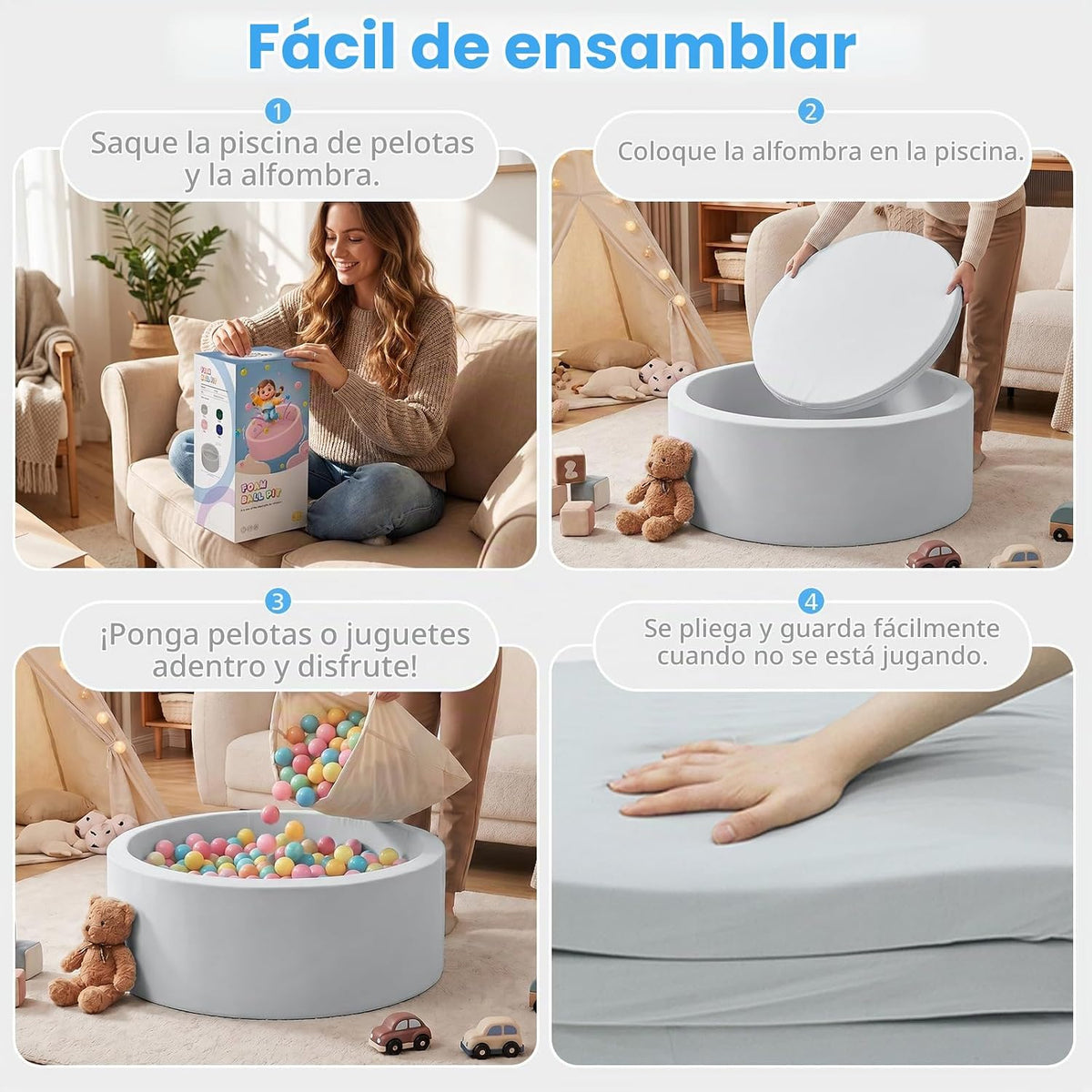Piscina de Pelotas de Espuma, 35.4" x 11.8" Piscina de Pelotas para Niños Pequeños - Gris