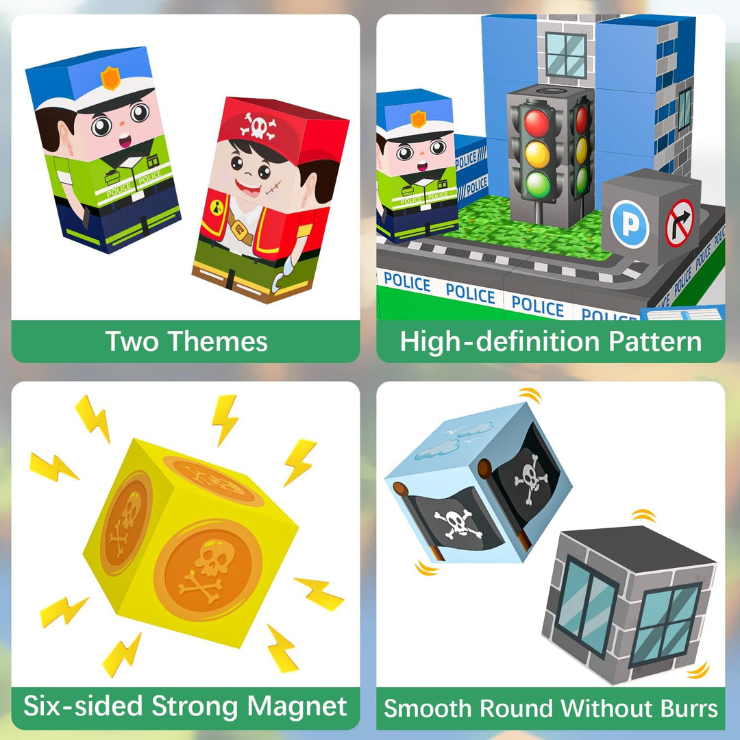 IMAGIC TOWN Bloques de construcción magnéticos para niños, 100 unid...