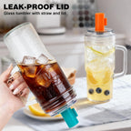 Vasos de vidrio con tapas y pajitas, vaso a prueba de fugas, vaso de café de 24 onzas, vaso de tapa a prueba de fugas, popote de silicona, reutilizable, taza de café helado, batido de café