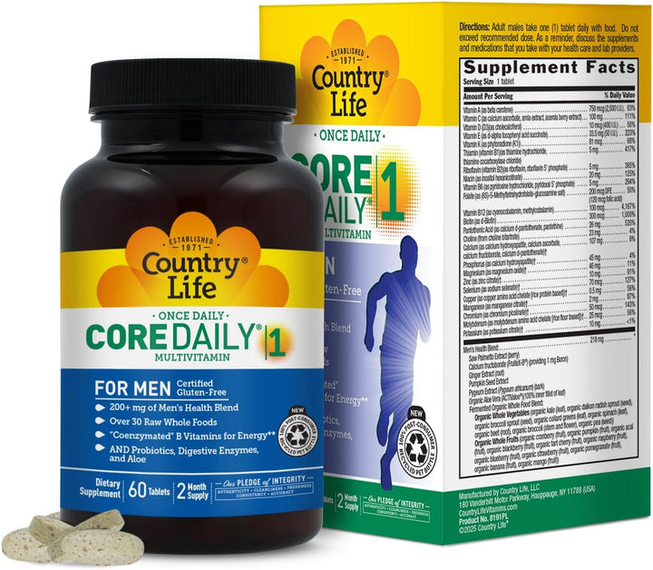 Country Life Core Daily-1 para hombres, multivitamínico con probiót...