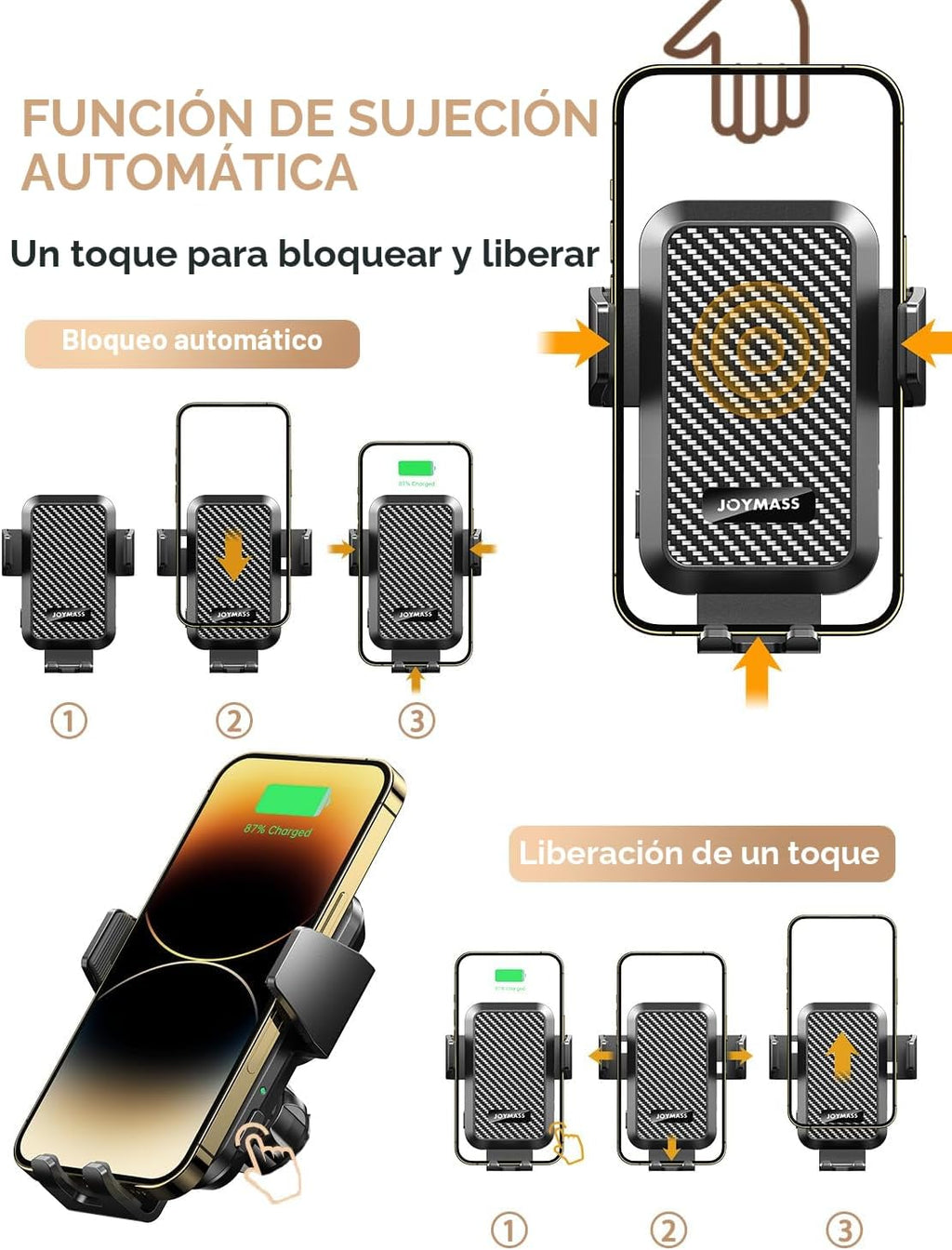 Cargador inalámbrico para automóvil, carga rápida de 15 W, cargador de automóvil con sujeción automática para teléfono celular, soporte de ventilación para iPhone 15 14 13 12 Mini Pro Max 11 XR XS X, Samsung Galaxy S23 Ultra S22 S21+ Note 20, etc