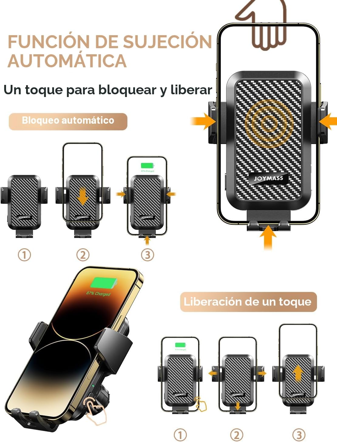 Cargador inalámbrico para automóvil, carga rápida de 15 W, cargador de automóvil con sujeción automática para teléfono celular, soporte de ventilación para iPhone 15 14 13 12 Mini Pro Max 11 XR XS X, Samsung Galaxy S23 Ultra S22 S21+ Note 20, etc