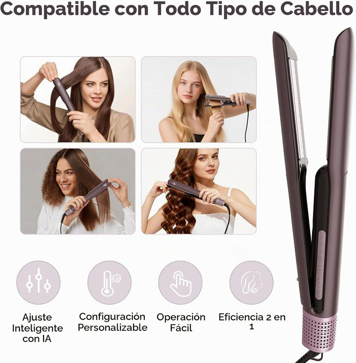 AirGlide - Plancha y secadora de cabello húmedo a seco 2 en 1 con f...