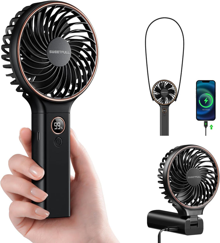 SWEETFULL Ventilador portátil de mano, batería recargable de 5000 m...