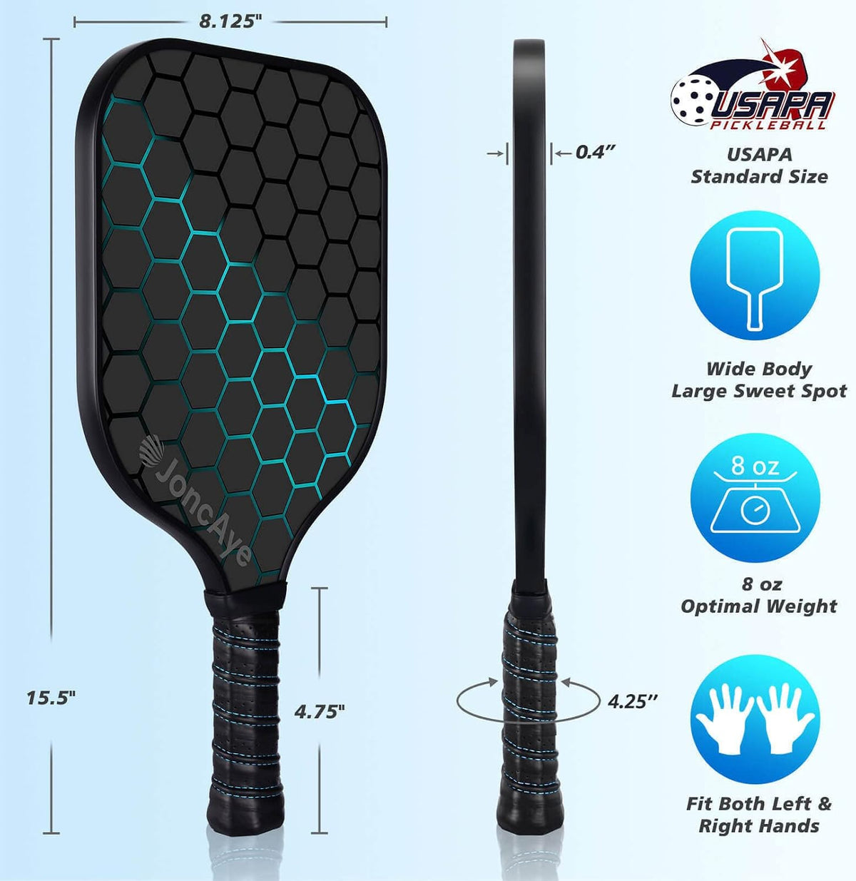 JoncAye Pickleball Paddles Set de 4 o 2 Fiberglass Rackets USAPA Approved
