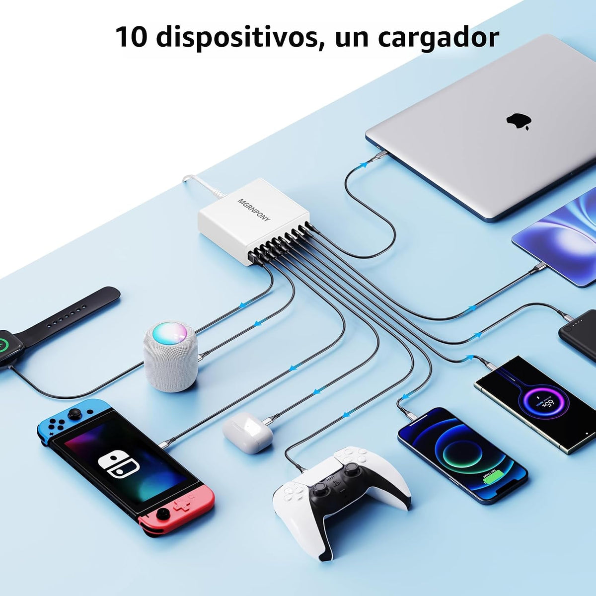 Cargador de 320W USB C, MGRNPONY, estación de carga USB C de 10 puertos GaN, blanco