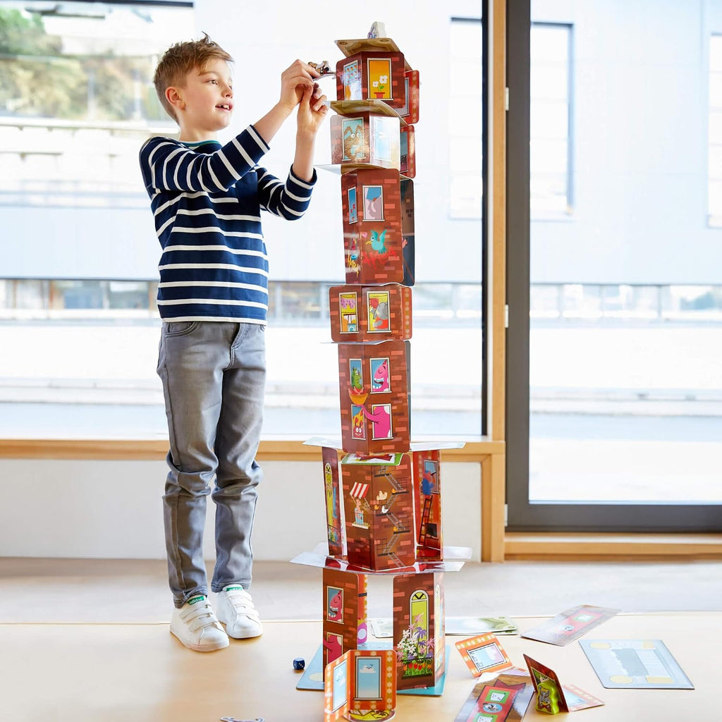 Haba Rhino Hero Súper Batalla – Un turbulento juego de apilamiento 3D diversión para todas las edades