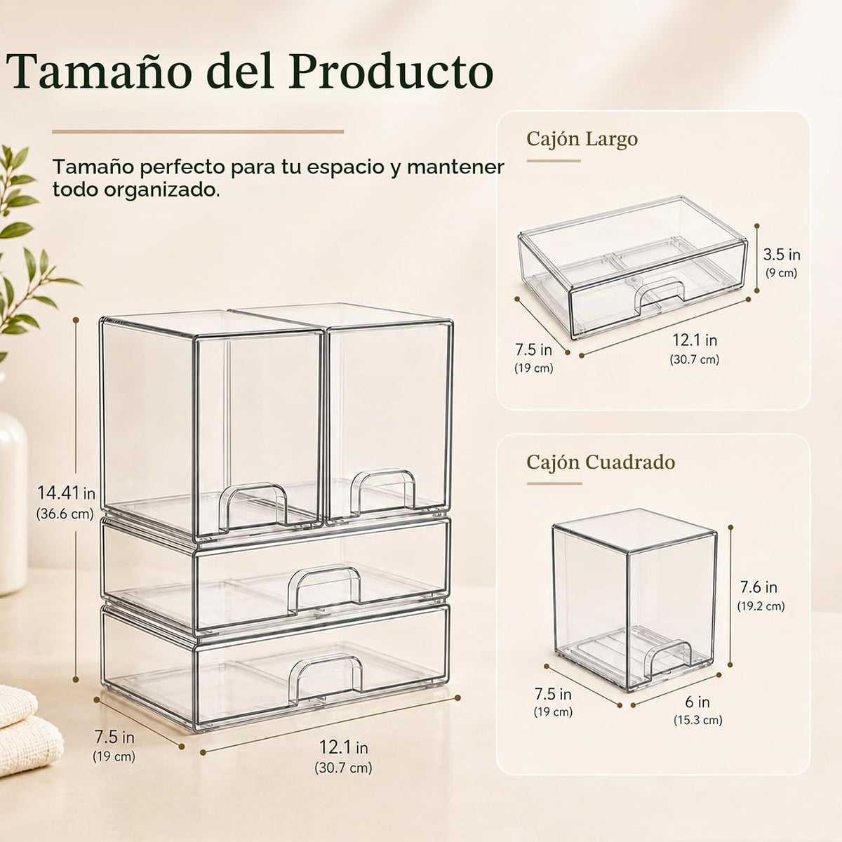 Cajones de almacenamiento apilables transparentes: cubos