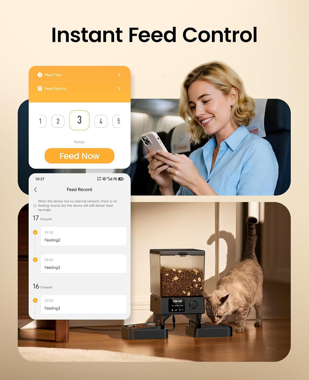 oneisall Alimentador automático para gatos 5G WiFi para 2 gatos
