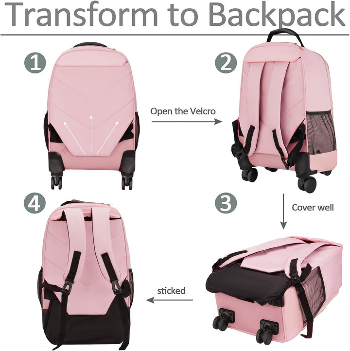 MATEIN Mochila con ruedas para mujeres, bolsa de 18 pulgadas para l...