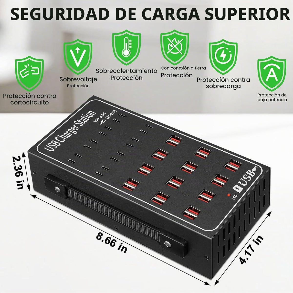 Estación de carga USB de 250 W 50 A para múltiples dispositivos, bloque de cargador USB rápido de 50 puertos, cargador rápido de pared de escritorio con protección inteligente, regleta de alimentación