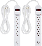 Lámpara Amazon Basics Regleta protectora de sobretensiones, 6 tomas, 790 julios, interruptor de circuito, indicador LED, cable de extensión de 6 pies, color blanco (paquete de 2)