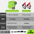 Cuerda de remolque de recuperación cinética de 1-1/8 pulgadas x 30 pies (37,480 libras), con 2 grilletes suaves UHMWPE (40,980 libras), correa de tracción todoterreno resistente, kit de