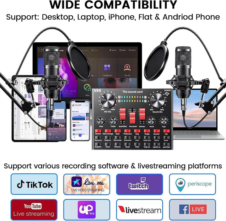 LUVUMVLT Paquete de equipo de podcast, kit de estudio BM-800 con co...
