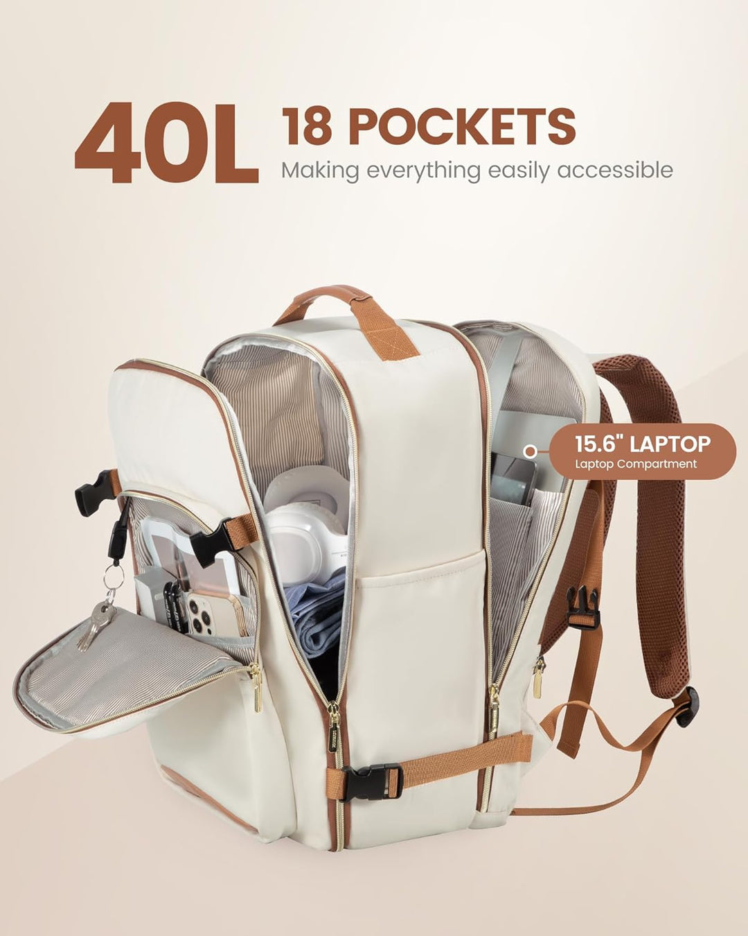 LOVEVOOK Mochila de viaje para mujeres y hombres, 40L, aprobada por...