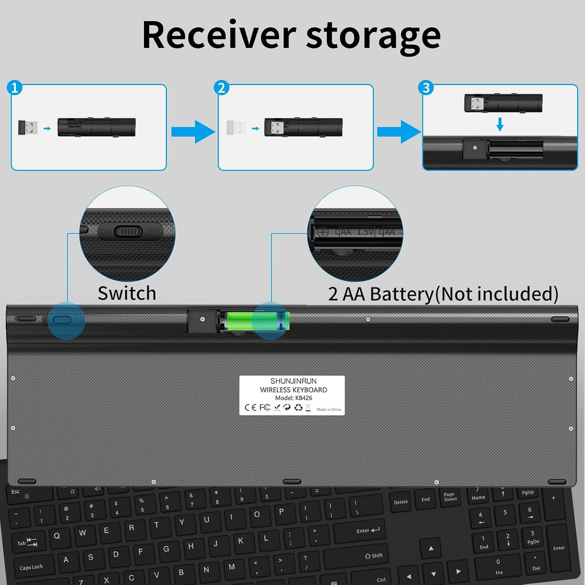 Teclado inalámbrico, 2.4G USB delgado silencioso sin cables para Wi...