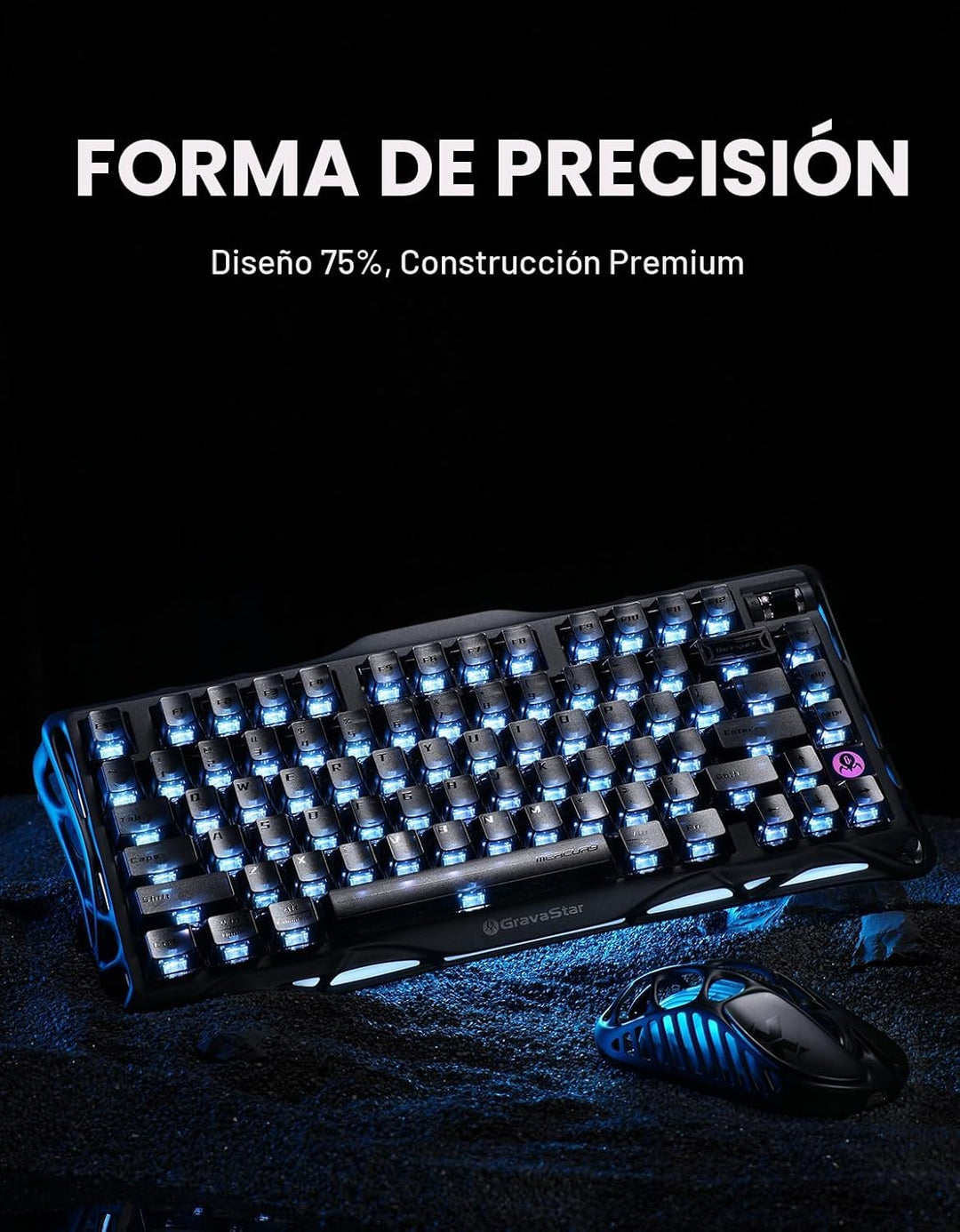 GravaStar Teclado mecánico inalámbrico Mercury K1 75%, teclado para...