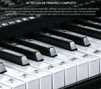 Teclado de piano electrónico portátil de 61 teclas con teclas iluminadas de tamaño completo, LCD, auriculares, soporte en X, taburete, atril para partituras, micrófono, adhesivos para notas, altavoces