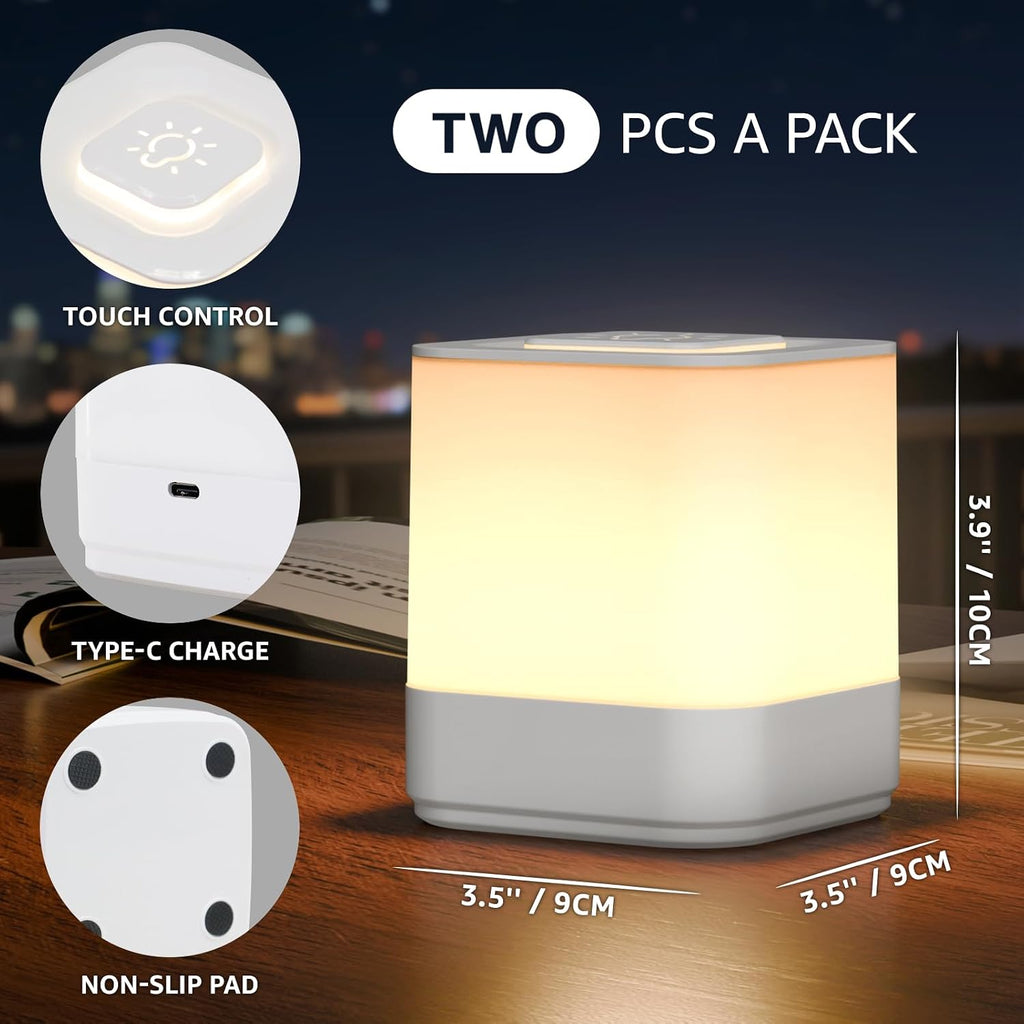 Lámpara uuffoo - Paquete de 2 lámparas inalámbricas recargables pequeñas de luz nocturna táctil regulable