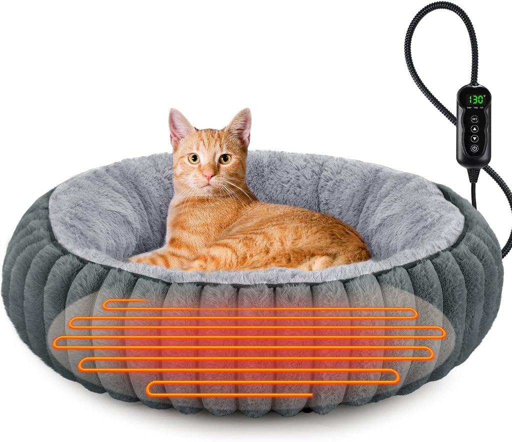 Camas calefactables para gatos de interior y perros pequeños, cama térmica de 20 pulgadas para mascotas con temporizador y temperatura ajustable, cama eléctrica extraíble e impermeable para gatos de interior