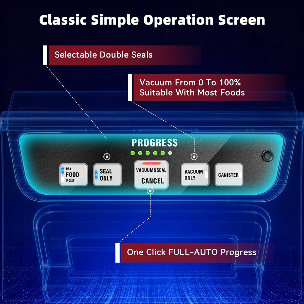 Máquina Selladora al Vacío de Nueva Generación, Potane Selladora al Vacío de Alimentos de Doble Bomba con Sistema de Estado Visual Inteligente, Funciones Completamente Automáticas/Manuales, Cortador