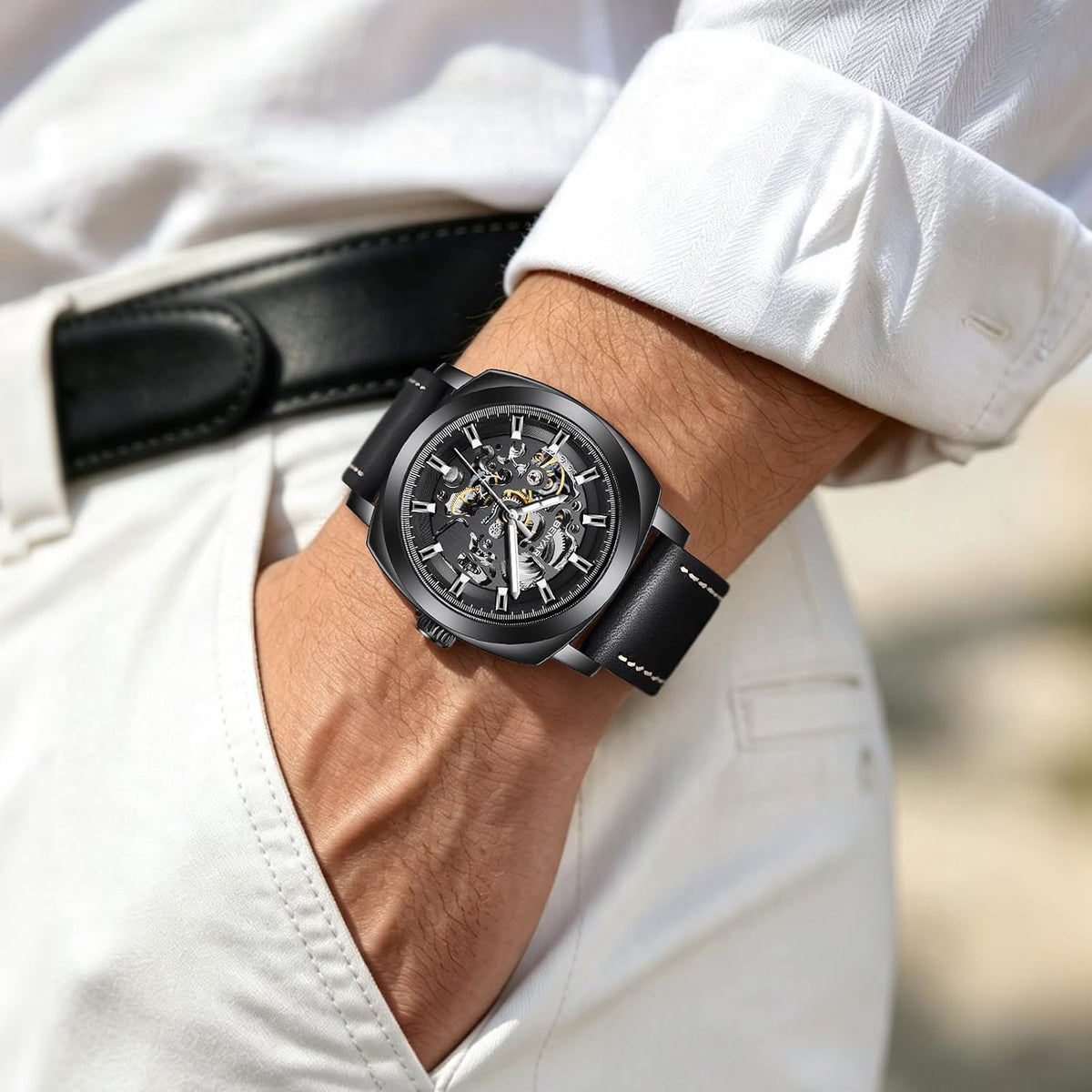 BENYAR Reloj Automático Mecánico de Esqueleto para Hombre de Vestir
