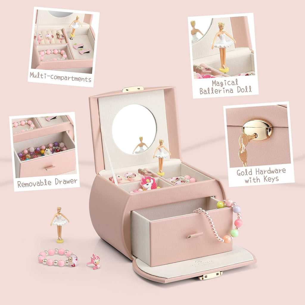 VLANDO 2 Layer Girls Musical Jewelry Box con Ballerina y Large Drawers