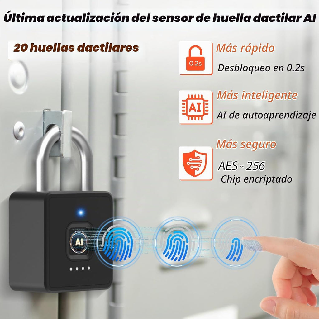 Cerradura de casillero de huellas dactilares con código, candado de combinación inteligente de huellas dactilares biométricas sin llave, cerradura combinada impermeable para valla exterior