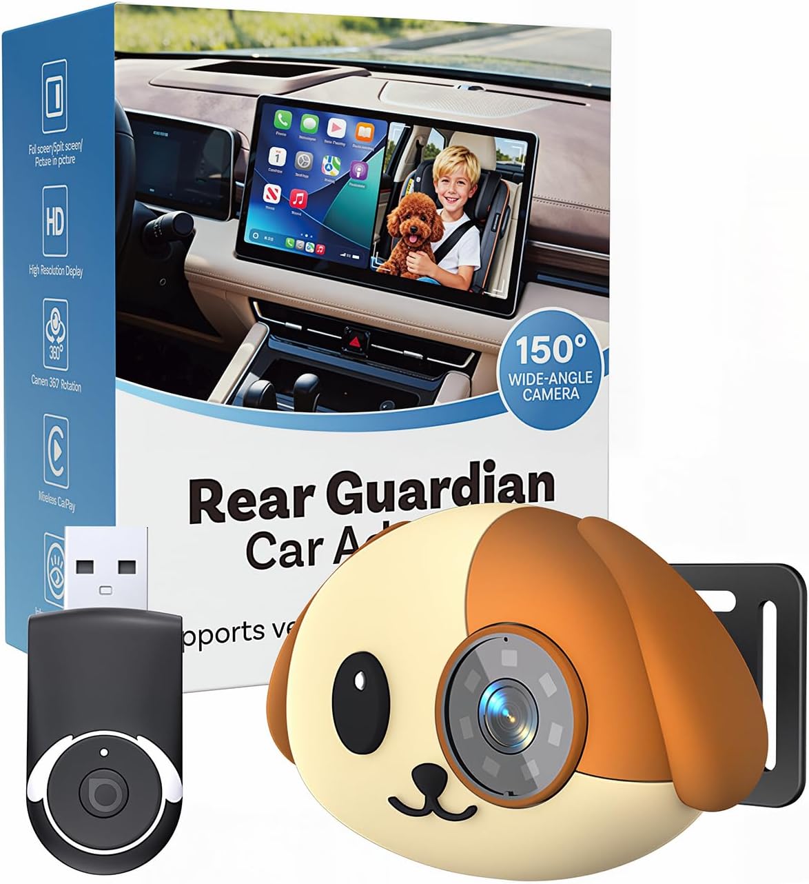 Cámara inalámbrica CarPlay para coche de bebé para iPhone, monitor...