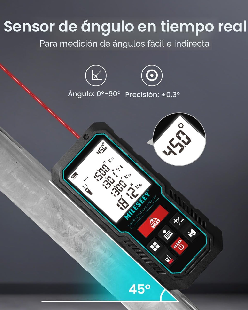 MILESEEY Láser Medidor, Herramienta de Medición Láser con Sensor de Ángulo