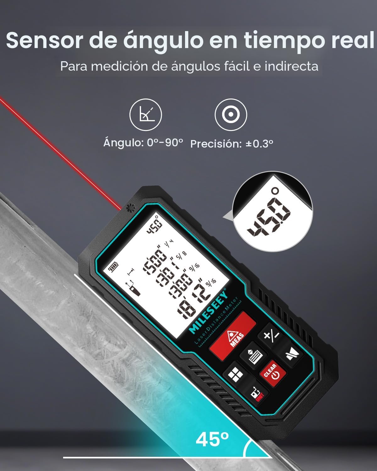 MILESEEY Láser Medidor, Herramienta de Medición Láser con Sensor de Ángulo
