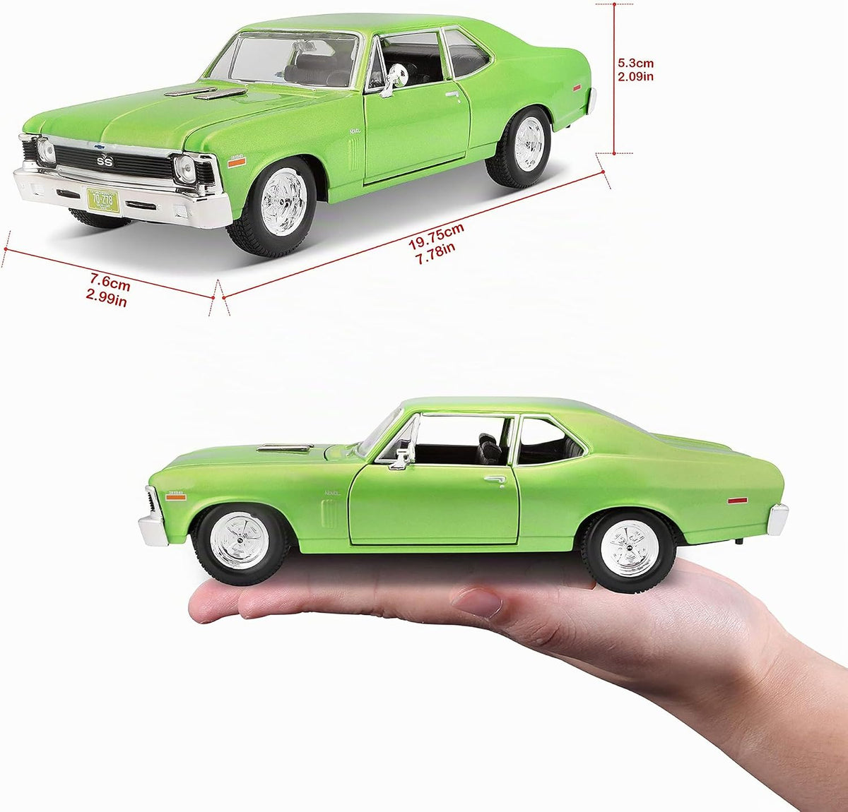 Maisto 1:24 Escala 1970 Chevrolet Nova SS Vehículo fundido a presión (los colores pueden variar), verde