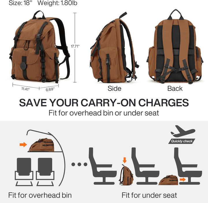 mixi Mochila de viaje de equipaje de mano para laptop, aprobada par...