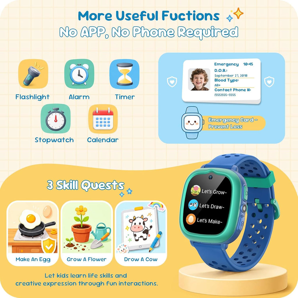 ENOMIR Reloj inteligente para niños de 3 a 12 años con cámara, podómetro, juegos, música, reloj inteligente para niños, rastreador de actividad física, audiolibros, control parental