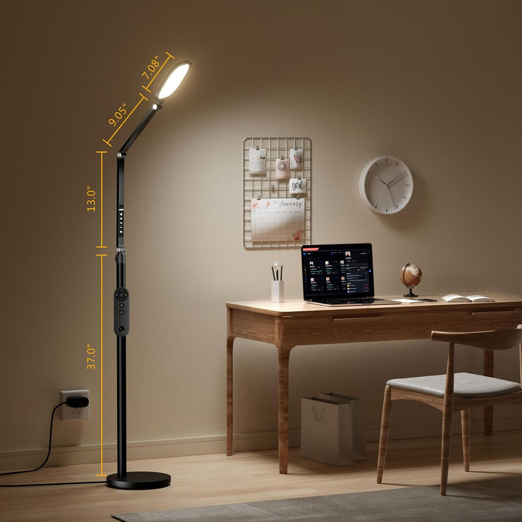 Lámpara Anillo de luz con soporte, iluminación de zoom regulable de 15 W para computadora, oficina en casa, lectura, videollamadas, lámpara de pie de 66 pulgadas con brazo oscilante flexible, enchufe