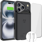 Alpatronix Funda con Batería para iPhone 17 Pro, Funda Cargadora Extendida Protectora Resistente Delgada Portátil, Carga Rápida de 15W, Alta Capacidad con Funda de Carga Inalámbrica. Negro