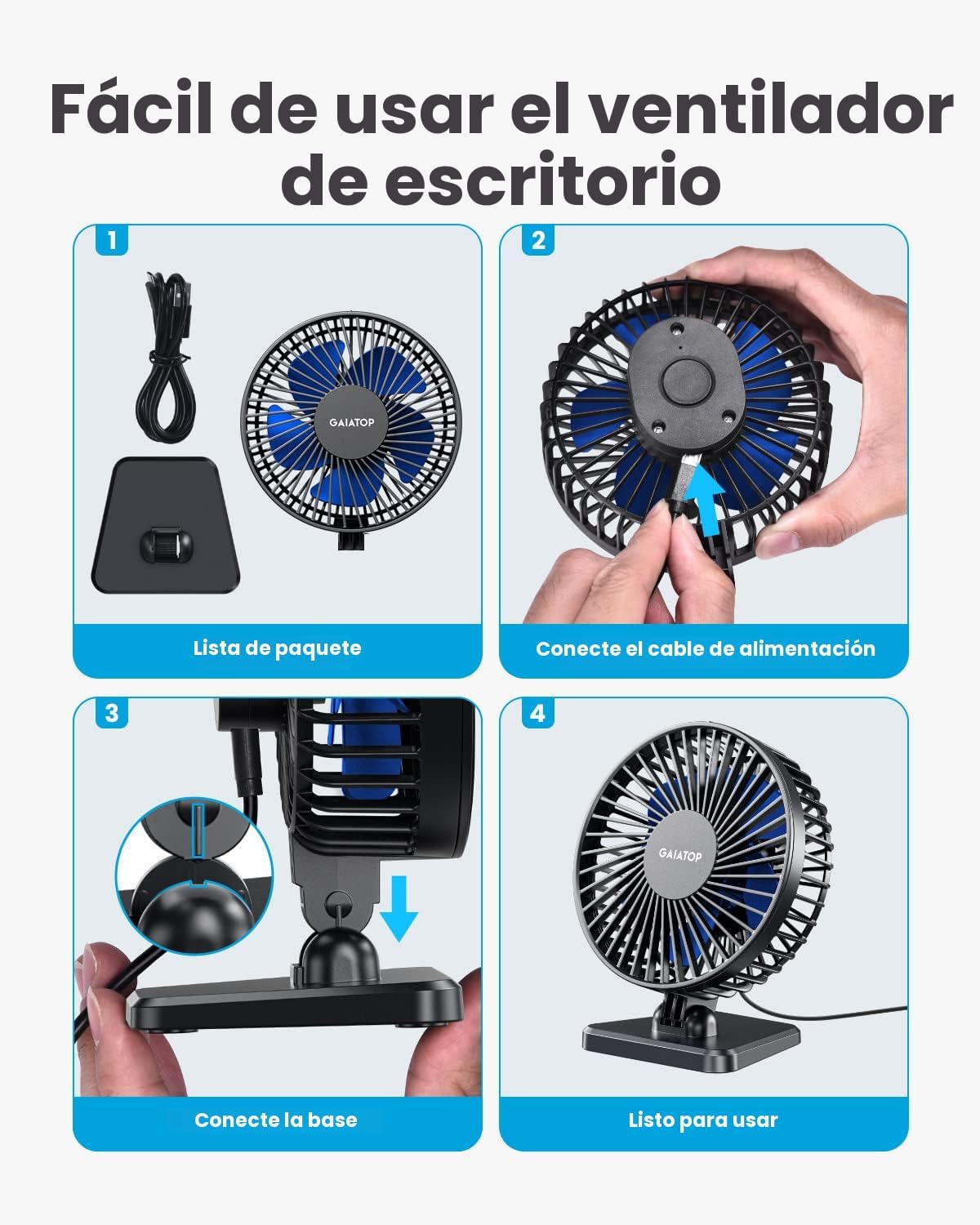 Gaiatop - Ventilador de escritorio USB, pequeño pero potente, perso...