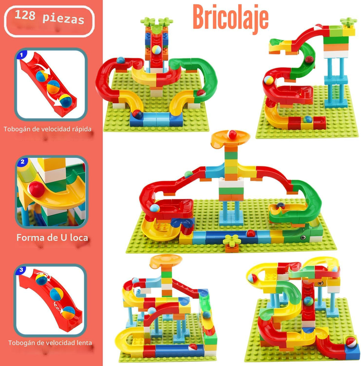Bloques de construcción Marble Run, juguete STEM de 128 piezas con