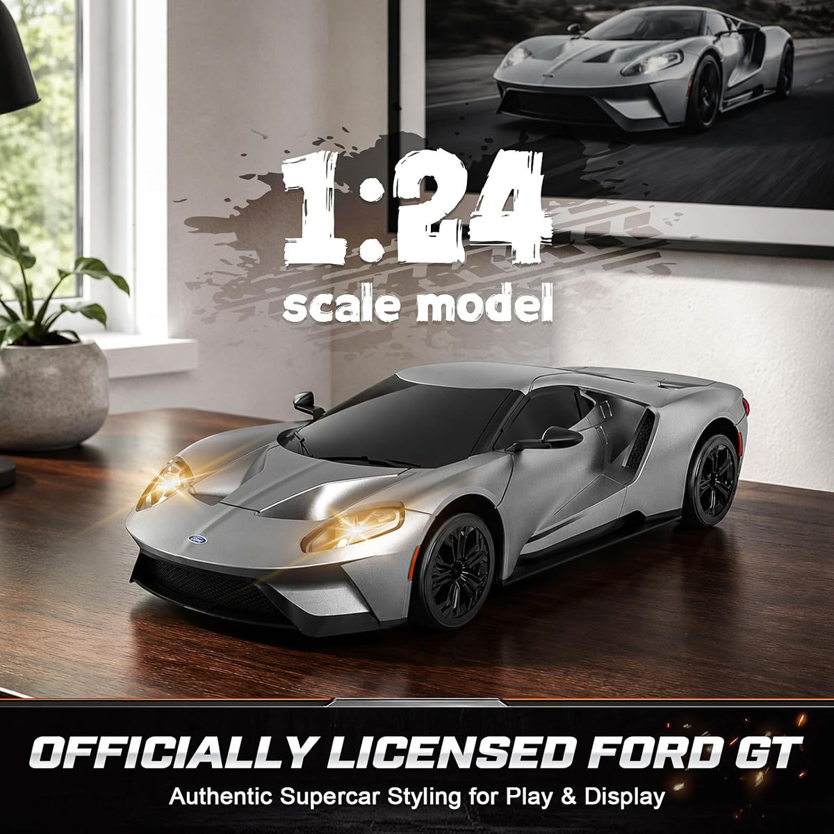 YESHIN 1:24 Ford GT RC Drift Car Plata, Coche de control remoto para niños