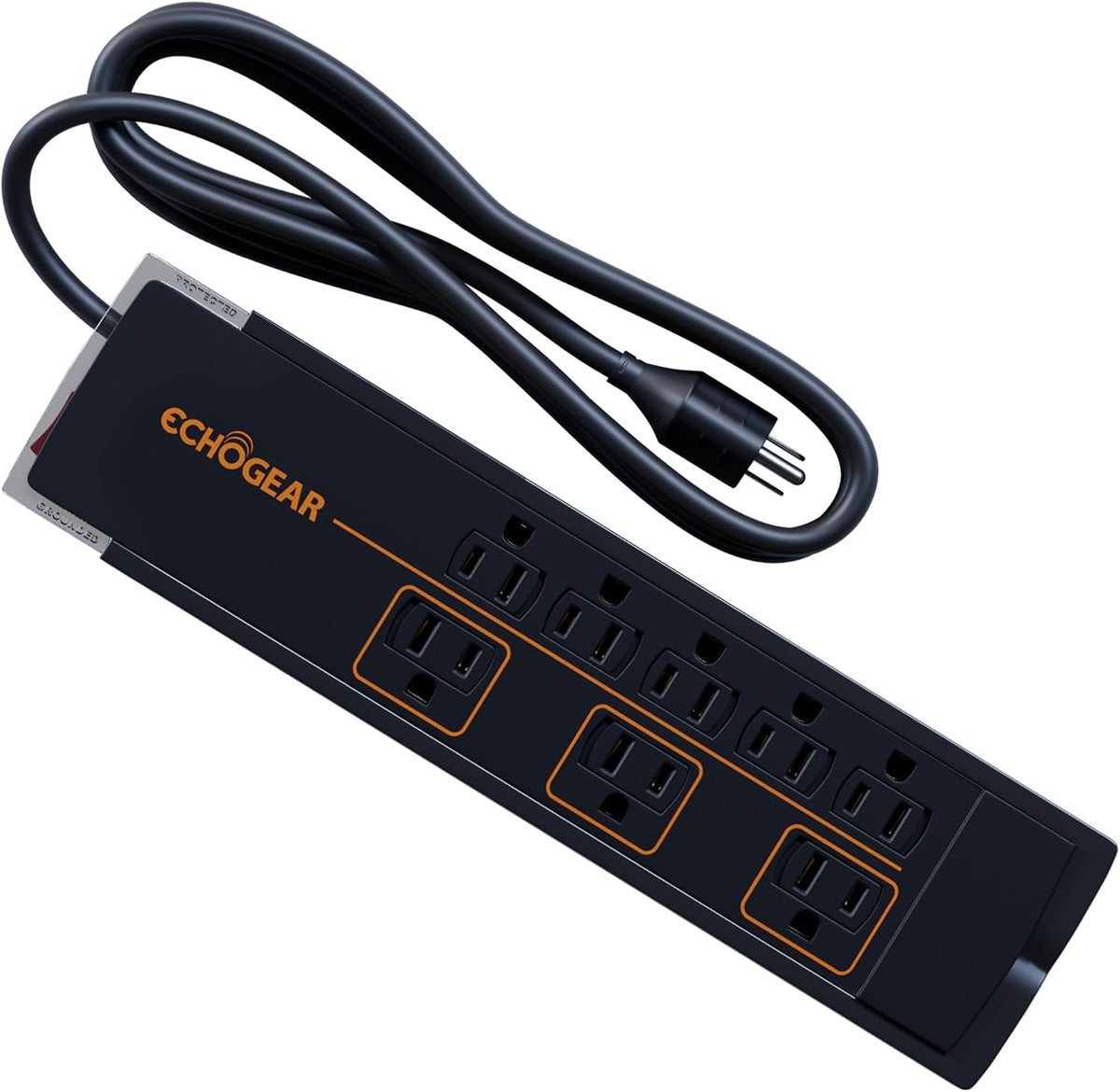 ECHOGEAR ShockBlocker Regleta de Protección contra Sobretensiones de 8 Tomas - Diseño Delgado Puede Alimentar y Proteger Toda tu Configuración de TV, Oficina o Juegos - Supresor de Sobretensiones