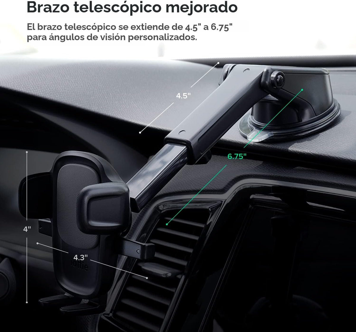 iOttie Easy One Touch Signature soporte de teléfono universal para tablero y parabrisas de auto, soporte de escritorio con base de ventosa y brazo telescópico para iPhone, Samsung, Google, más