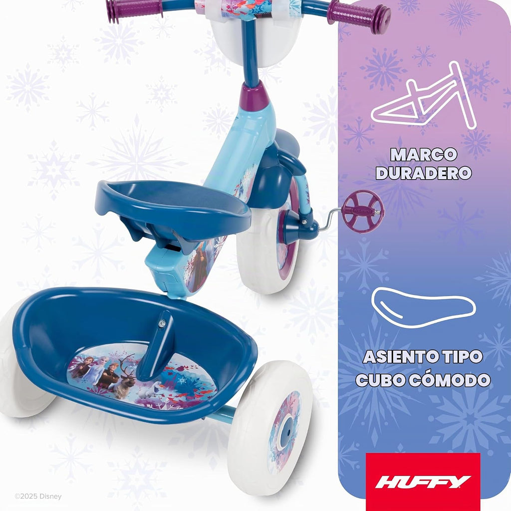 Huffy Triciciclo de Disney Frozen 2 para niñas, ideal para mayores de 3 años, Anna, Elsa y Olaf, contenedores de almacenamiento para aperitivos o juguetes, resistente y duradero, seguro para niños