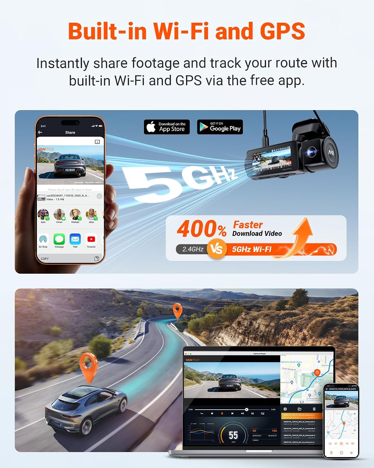 Vantrue N4 Pro S 4K Cámara de tablero de 3 canales, triple cámara STARVIS 2