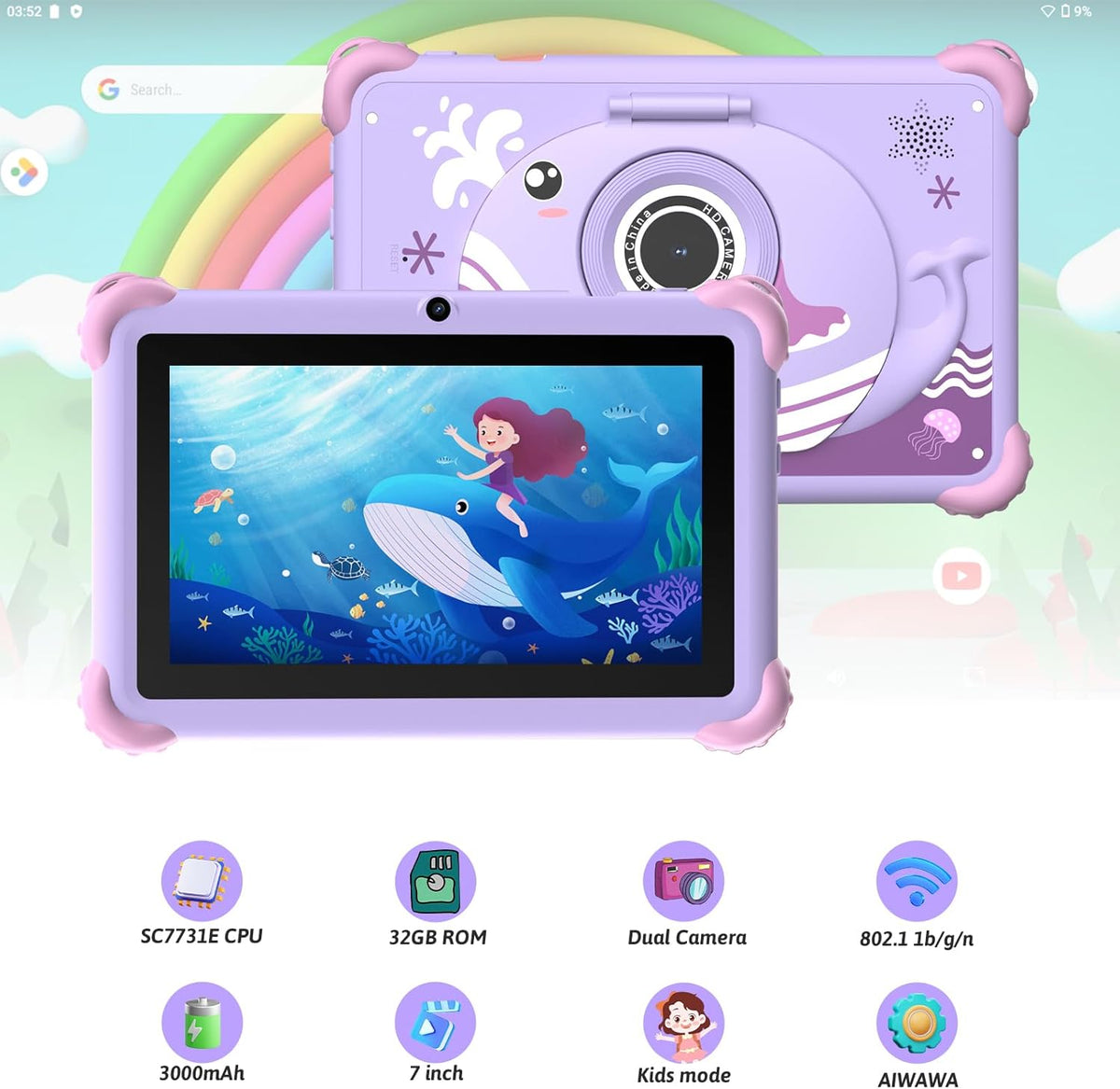 Tablet infantil de 7 pulgadas para niños pequeños, Android 12, 4 GB...