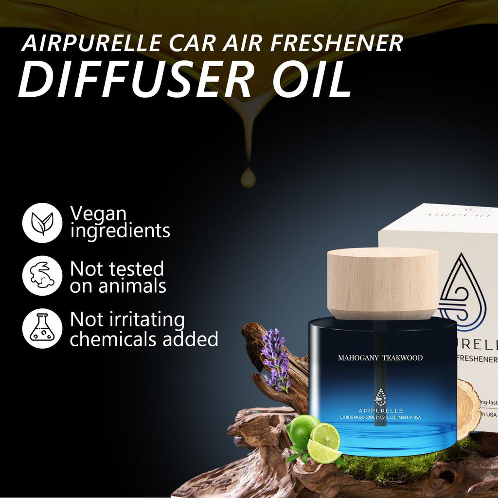 Ambientador de aire para automóvil de 1.7 fl oz (1.7 onzas líquidas), perfume – difusor de aire de aceite de fragancia de madera de teca de caoba para automóvil, fragancia de larga duración de más de 180 días, ambientadores de automóvil con diseño de taza