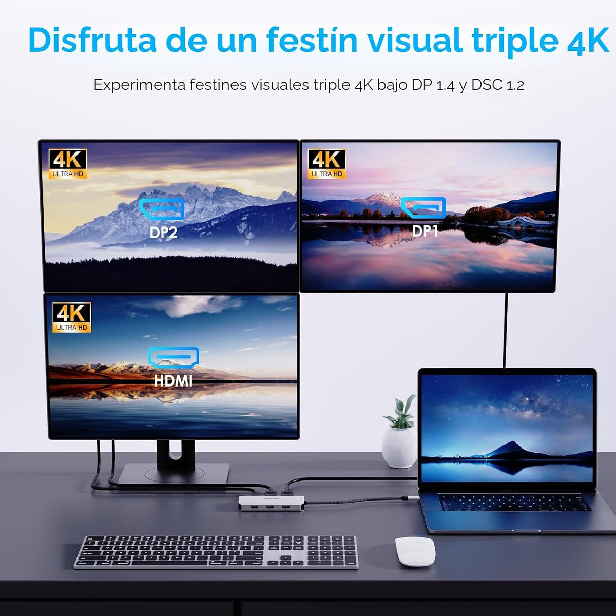 WAVLINK Estación de acoplamiento para portátil, monitores cuádruples
