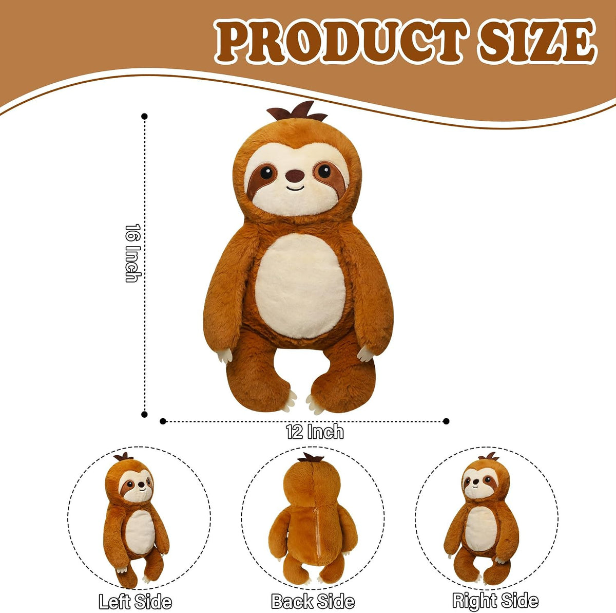 Animales de peluche de perezoso térmico con peso, perezoso grande de 16 pulgadas para microondas con cremallera, lindo juguete de felpa lavable, sin perfume, almohada cómoda para niños, adolescentes y adultos, regalo de cumpleaños de 2.2 libras